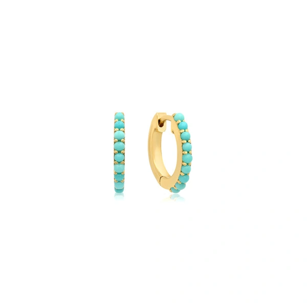 Jennifer Meyer Turquoise Huggies in 18K Yellow Gold | Fine Earrings | Coveti