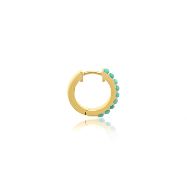 Jennifer Meyer Turquoise Huggies in 18K Yellow Gold | Fine Earrings | Coveti