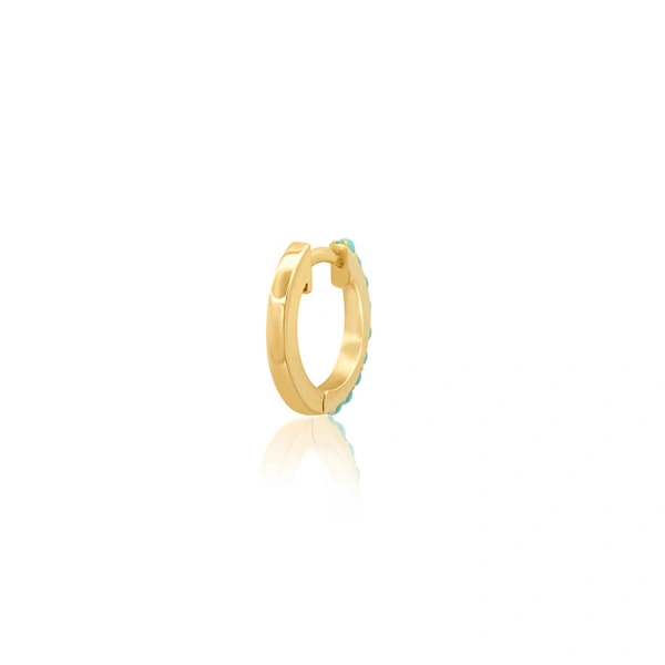 Jennifer Meyer Turquoise Huggies in 18K Yellow Gold | Fine Earrings | Coveti