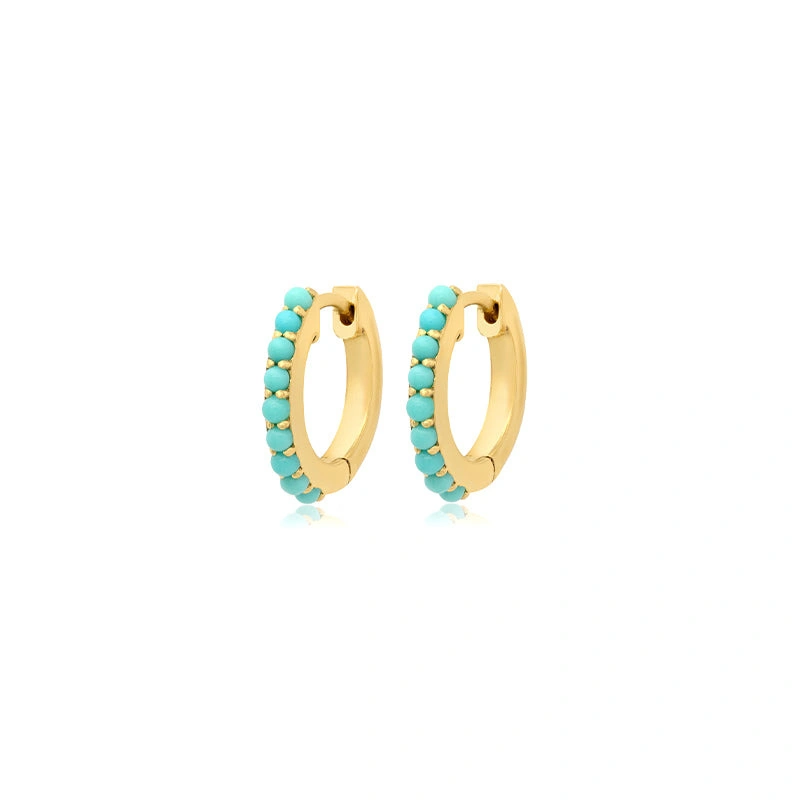Jennifer Meyer Turquoise Huggies in 18K Yellow Gold Jennifer Meyer Turquoise Huggies in 18K Yellow Gold | Fine Earrings | Coveti