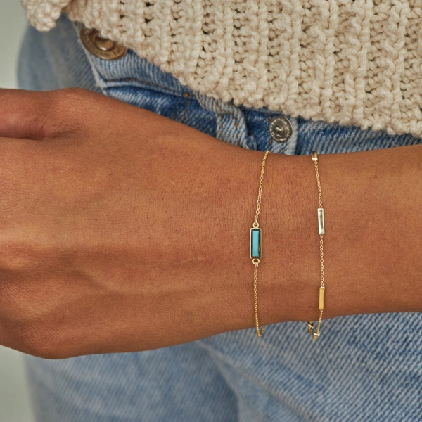 Jennifer Meyer Turquoise Inlay Bar Bracelet in 18K Yellow Gold | Fine Bracelets | Coveti