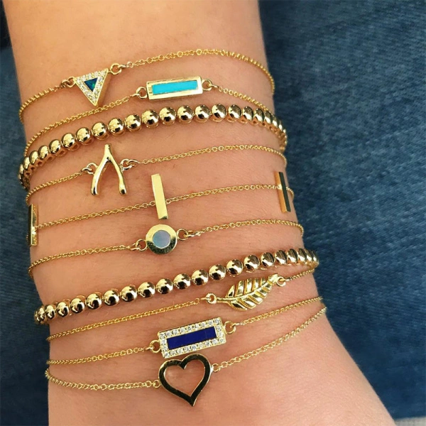 Jennifer Meyer Turquoise Inlay Bar Bracelet in 18K Yellow Gold | Fine Bracelets | Coveti