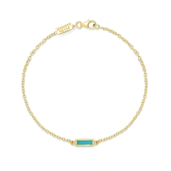 Jennifer Meyer Turquoise Inlay Bar Bracelet in 18K Yellow Gold | Fine Bracelets | Coveti