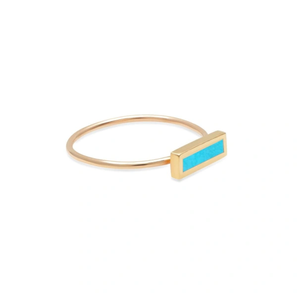 Jennifer Meyer Turquoise Inlay Bar Ring in 18K Yellow Gold | Fine Rings | Coveti