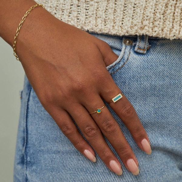 Jennifer Meyer Turquoise Inlay Bar Ring with Diamonds in 18K Yellow Gold | Fine Rings | Coveti