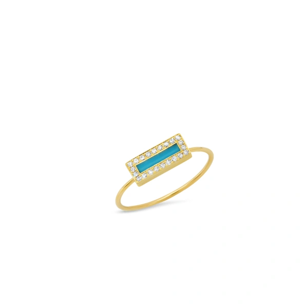 Jennifer Meyer Turquoise Inlay Bar Ring with Diamonds in 18K Yellow Gold | Fine Rings | Coveti