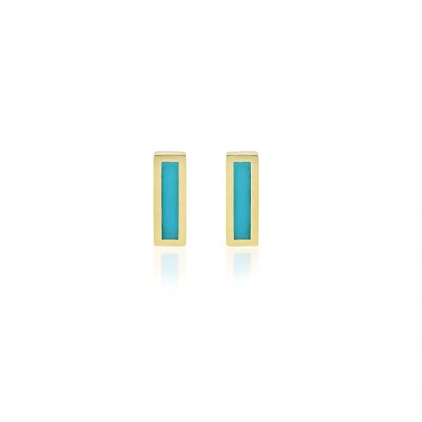 Jennifer Meyer Turquoise Inlay Bar Studs in 18K Yellow Gold | Fine Earrings | Coveti