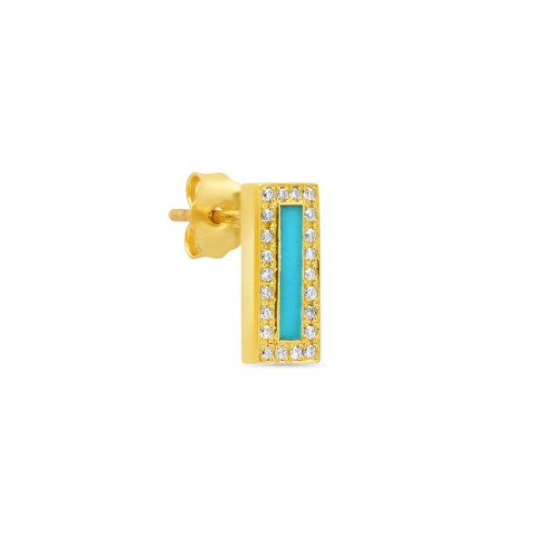 Jennifer Meyer Turquoise Inlay Bar Studs with Diamonds in 18K Yellow Gold | Fine Earrings | Coveti