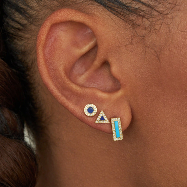 Jennifer Meyer Turquoise Inlay Bar Studs with Diamonds in 18K Yellow Gold | Fine Earrings | Coveti