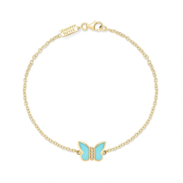 Turquoise Inlay Butterfly Bracelet in 18K Yellow Gold
