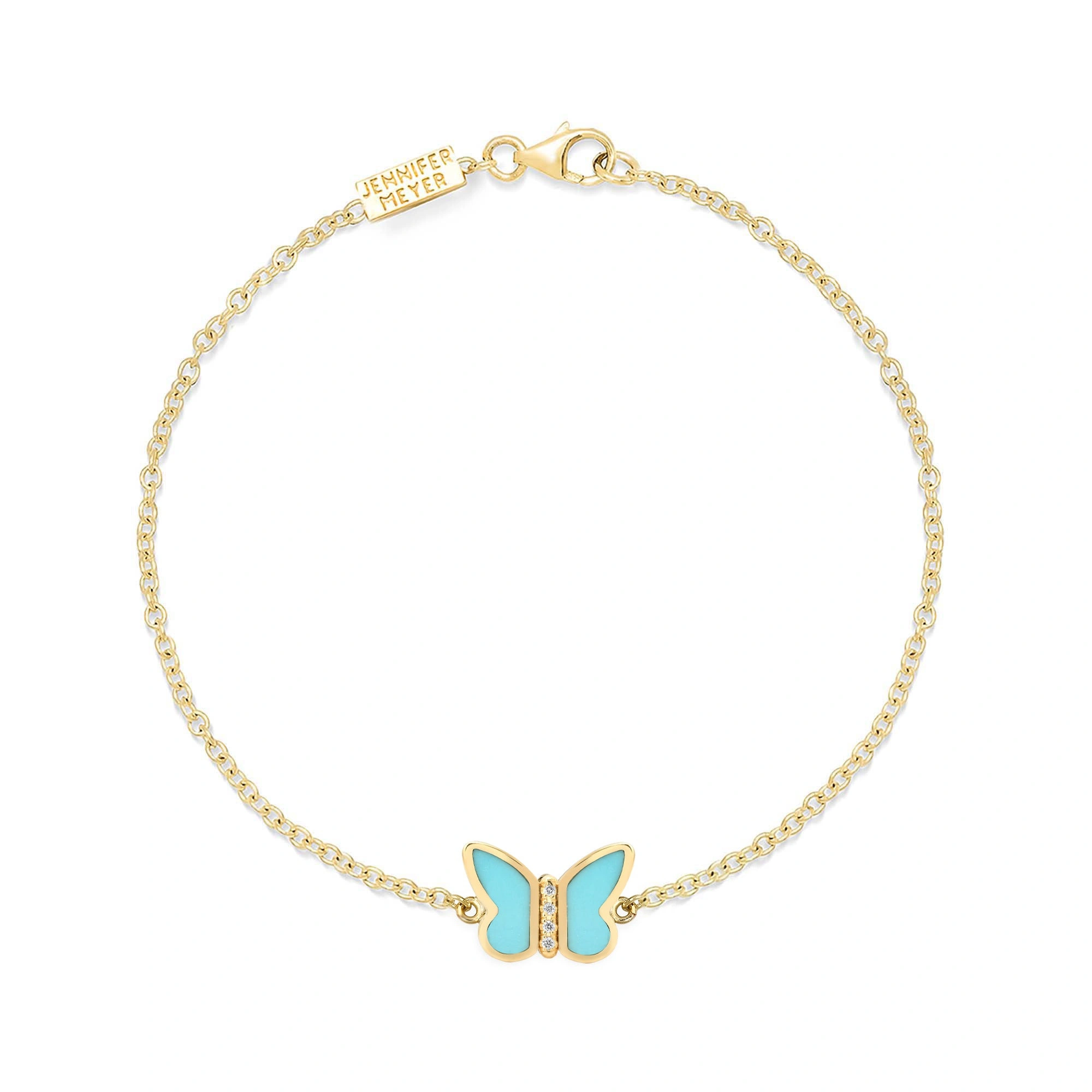 Jennifer Meyer Turquoise Inlay Butterfly Bracelet in 18K Yellow Gold Jennifer Meyer Turquoise Inlay Butterfly Bracelet in 18K Yellow Gold | Fine Bracelets | Coveti