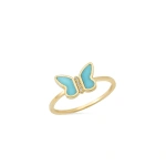 Jennifer Meyer Turquoise Inlay Butterfly Ring in 18K Yellow Gold | Fine Rings | Coveti