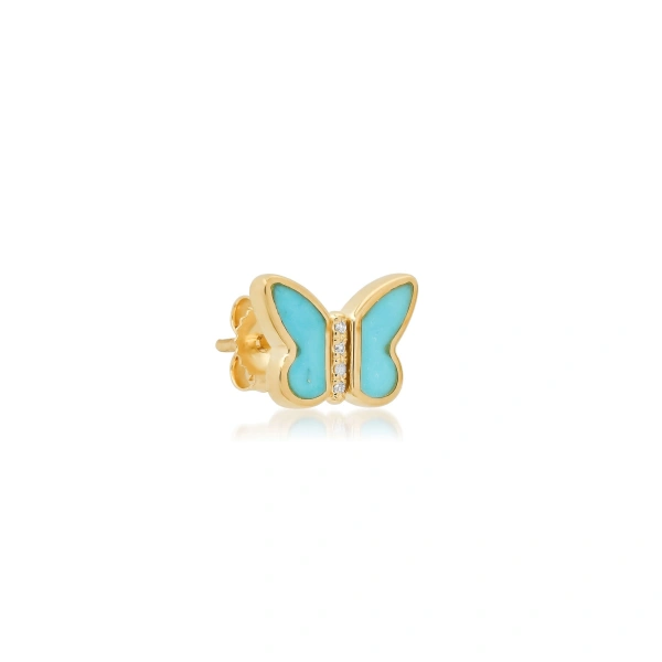 Jennifer Meyer Turquoise Inlay Butterfly Studs in 18K Yellow Gold | Fine Earrings | Coveti