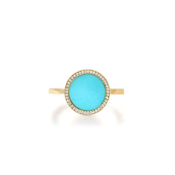 Jennifer Meyer Turquoise Inlay Circle Ring with Diamonds in 18K Yellow Gold | Fine Rings | Coveti