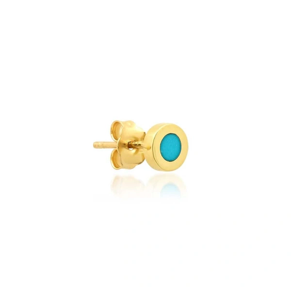 Jennifer Meyer Turquoise Inlay Circle Studs in 18K Yellow Gold | Fine Earrings | Coveti