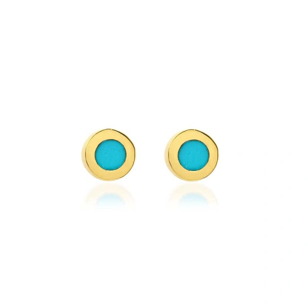 Jennifer Meyer Turquoise Inlay Circle Studs in 18K Yellow Gold | Fine Earrings | Coveti
