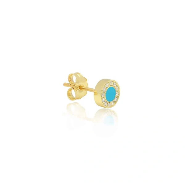 Jennifer Meyer Turquoise Inlay Circle Studs with Diamonds in 18K Yellow Gold | Fine Earrings | Coveti