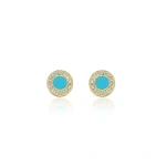 Jennifer Meyer Turquoise Inlay Circle Studs with Diamonds in 18K Yellow Gold | Fine Earrings | Coveti