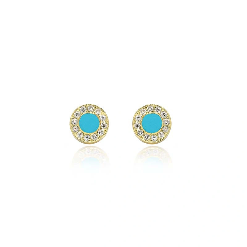 Jennifer Meyer Turquoise Inlay Circle Studs with Diamonds in 18K Yellow Gold Jennifer Meyer Turquoise Inlay Circle Studs with Diamonds in 18K Yellow Gold | Fine Earrings | Coveti