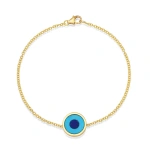 Jennifer Meyer Turquoise Inlay Evil Eye Bracelet in 18K Yellow Gold | Fine Bracelets | Coveti