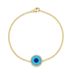 Jennifer Meyer Turquoise Inlay Evil Eye Bracelet with Diamonds in 18K Yellow Gold | Fine Bracelets | Coveti
