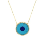 Jennifer Meyer Turquoise Inlay Evil Eye Necklace with Diamonds in 18K Yellow Gold | Fine Necklaces | Coveti