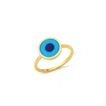 Jennifer Meyer Turquoise Inlay Evil Eye Ring in 18K Yellow Gold | Fine Rings | Coveti