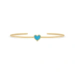 Jennifer Meyer Turquoise Inlay Heart Cuff in 18K Yellow Gold | Fine Bracelets | Coveti