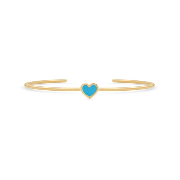Jennifer Meyer Turquoise Inlay Heart Cuff in 18K Yellow Gold | Fine Bracelets | Coveti