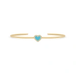 Jennifer Meyer Turquoise Inlay Heart Cuff with Diamonds in 18K Yellow Gold | Fine Bracelets | Coveti