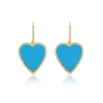Jennifer Meyer Turquoise Inlay Heart Drop Earrings with Diamonds in 18K Yellow Gold | Fine Earrings | Coveti