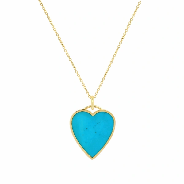 Jennifer Meyer Turquoise Inlay Heart Necklace in 18K Yellow Gold | Fine Necklaces | Coveti