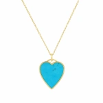 Jennifer Meyer Turquoise Inlay Heart Necklace in 18K Yellow Gold | Fine Necklaces | Coveti