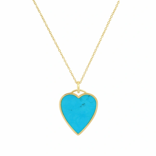 Jennifer Meyer Turquoise Inlay Heart Necklace in 18K Yellow Gold | Fine Necklaces | Coveti