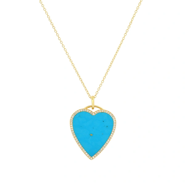 Jennifer Meyer Turquoise Inlay Heart Necklace with Diamonds in 18K Yellow Gold | Fine Necklaces | Coveti