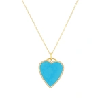 Jennifer Meyer Turquoise Inlay Heart Necklace with Diamonds in 18K Yellow Gold | Fine Necklaces | Coveti