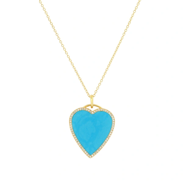 Jennifer Meyer Turquoise Inlay Heart Necklace with Diamonds in 18K Yellow Gold | Fine Necklaces | Coveti