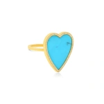 Jennifer Meyer Turquoise Inlay Heart Ring with Diamonds in 18K Yellow Gold | Fine Rings | Coveti