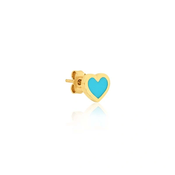 Jennifer Meyer Turquoise Inlay Heart Studs in 18K Yellow Gold | Fine Earrings | Coveti