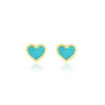 Jennifer Meyer Turquoise Inlay Heart Studs in 18K Yellow Gold | Fine Earrings | Coveti