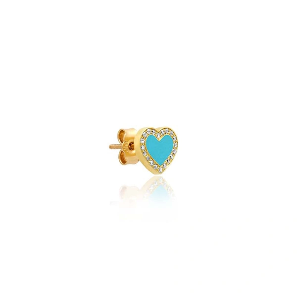 Jennifer Meyer Turquoise Inlay Heart Studs with Diamonds in 18K Yellow Gold | Fine Earrings | Coveti