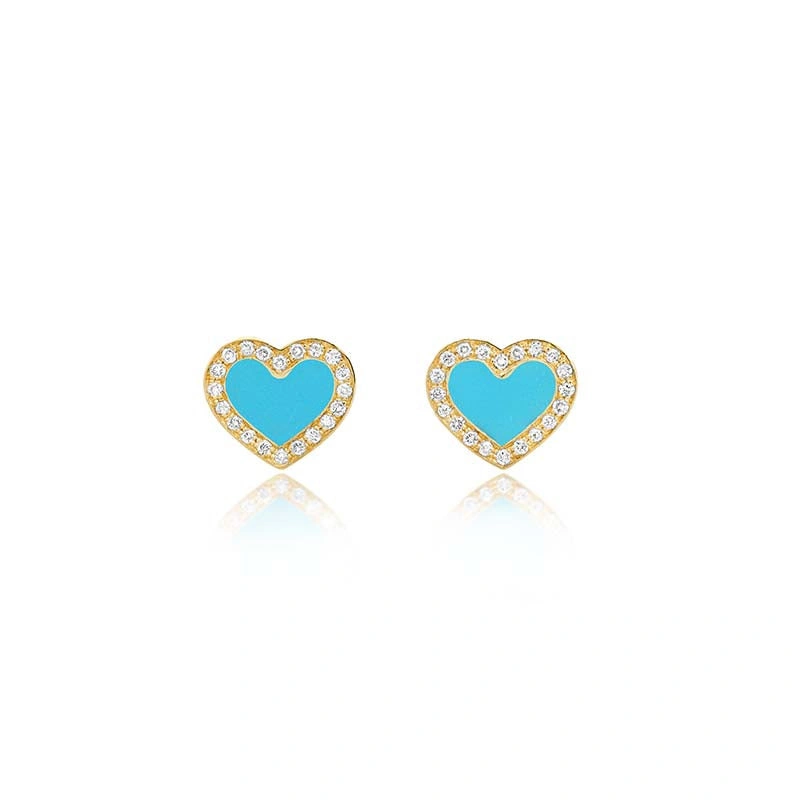 Jennifer Meyer Turquoise Inlay Heart Studs with Diamonds in 18K Yellow Gold Jennifer Meyer Turquoise Inlay Heart Studs with Diamonds in 18K Yellow Gold | Fine Earrings | Coveti