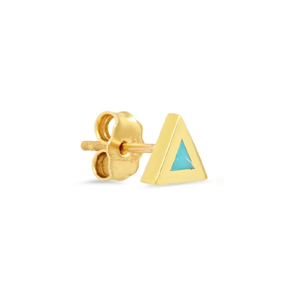 Jennifer Meyer Turquoise Inlay Triangle Studs in 18K Yellow Gold | Fine Earrings | Coveti