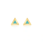 Jennifer Meyer Turquoise Inlay Triangle Studs in 18K Yellow Gold | Fine Earrings | Coveti