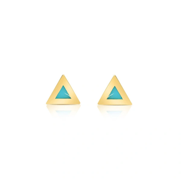 Jennifer Meyer Turquoise Inlay Triangle Studs in 18K Yellow Gold | Fine Earrings | Coveti
