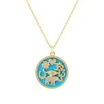 Jennifer Meyer Turquoise Inlay and Diamond Pave Good Luck Necklace in 18K Yellow Gold | Fine Necklaces | Coveti