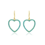 Jennifer Meyer Turquoise Large Open Heart Drop Earrings in 18K Yellow Gold | Fine Earrings | Coveti