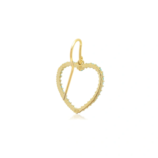 Jennifer Meyer Turquoise Large Open Heart Drop Earrings in 18K Yellow Gold | Fine Earrings | Coveti