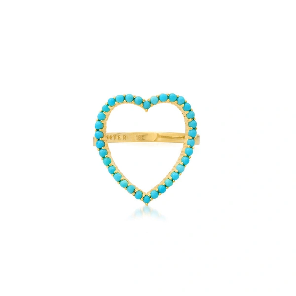 Jennifer Meyer Turquoise Luxe Open Heart Ring in 18K Yellow Gold | Fine Rings | Coveti