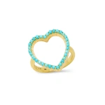 Jennifer Meyer Turquoise Luxe Open Heart Ring in 18K Yellow Gold | Fine Rings | Coveti